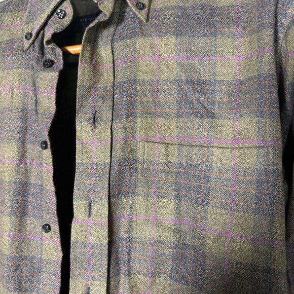 Bruli Long Sleeve Button Up Plaid Shirt Olive Green Purple Dk. Gray Sz Medium - Picture 7 of 9
